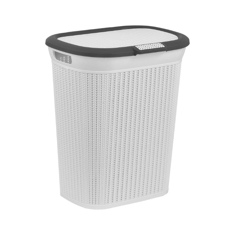 Coș pentru rufe cu capac (45 l), alb cu gri