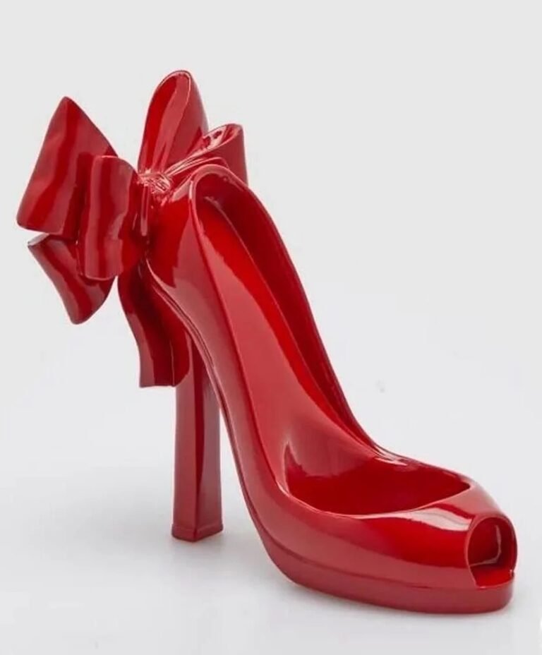 suport pentru sticle în formă de pantof roșu cu fundă