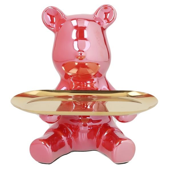 подставка медвежонок с золотым подносом розовая