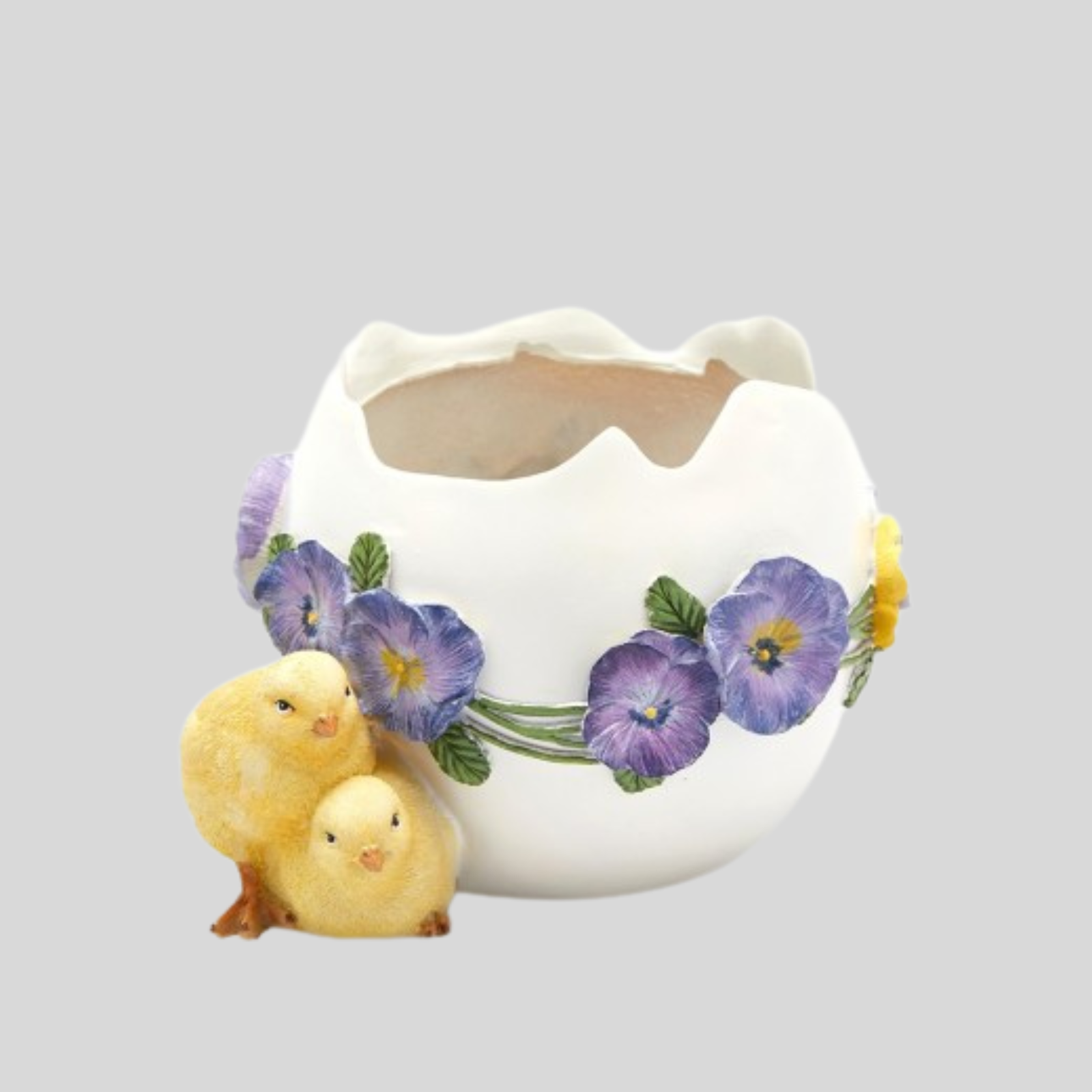 Керамическая ваза в форме раскрытого яйца с цыплятами и цветами EDG
