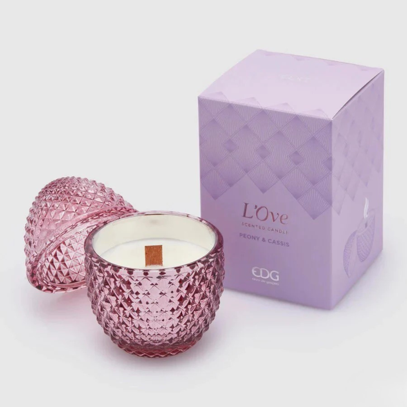 Lumânare parfumată L’Ove Peony & Cassis EDG în sticla