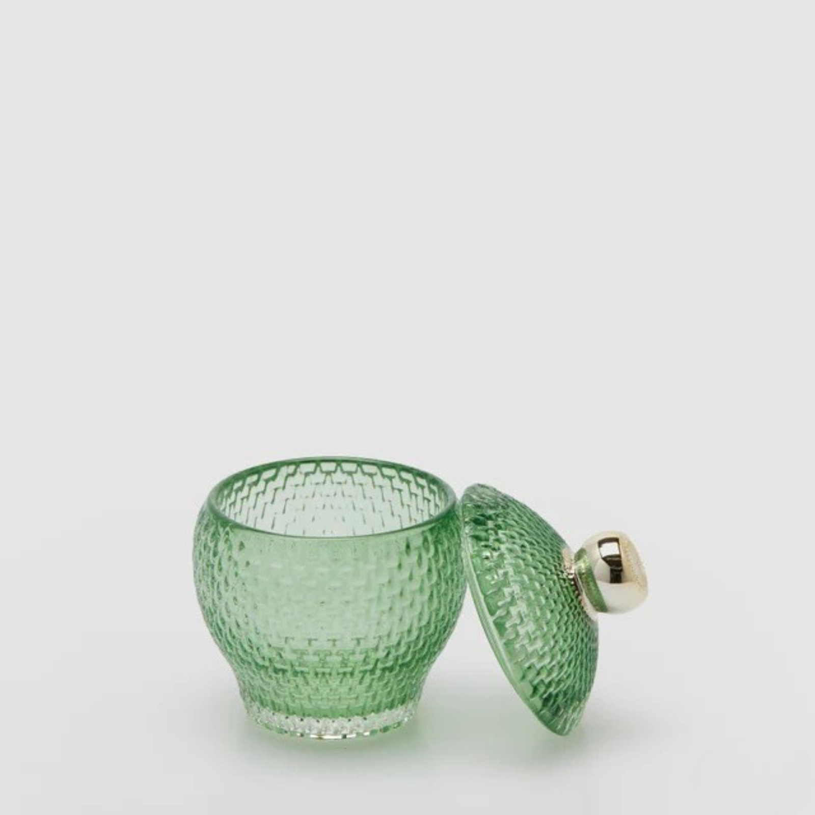 Декоративная стеклянная шкатулка с крышкой рельефная зелёная