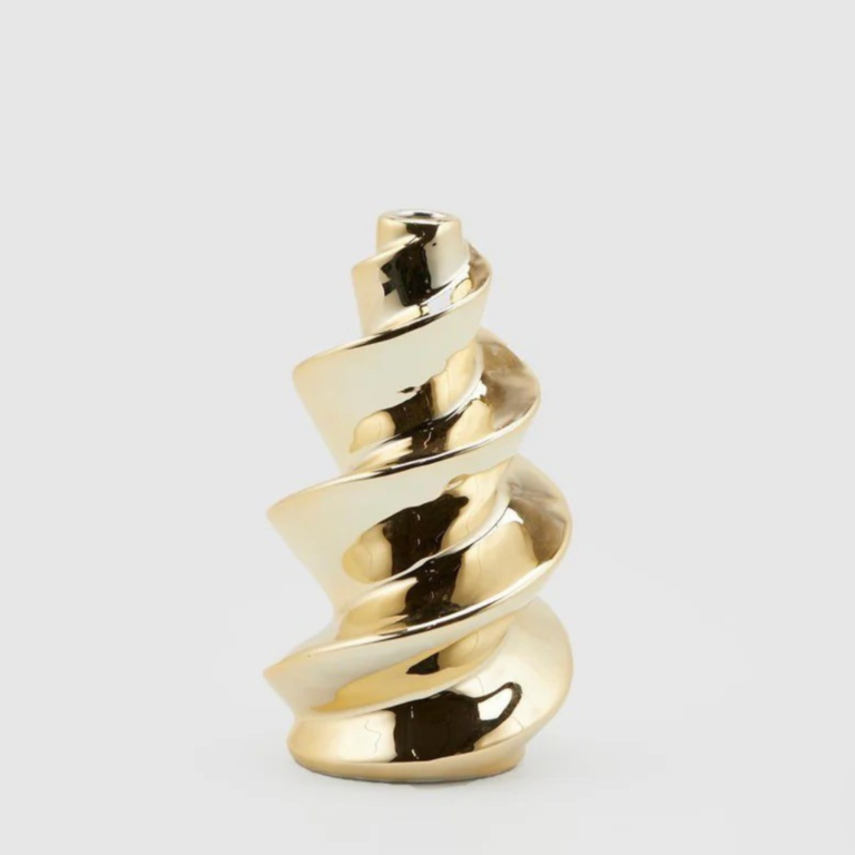 Золотая глянцевая ваза EDG Avvitato Piccolo с закрученной формой