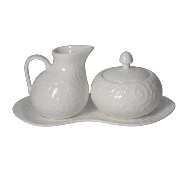 набор молочник и сахарница с подносом etoile белый фарфор