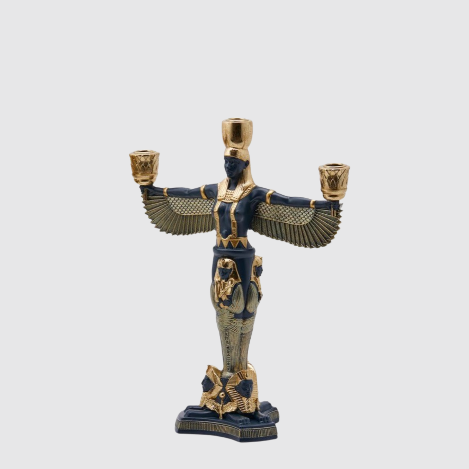 Подсвечник Egypt Poly Black Gold с крыльями Декоративный подсвечник Egypt Poly чёрно-золотой