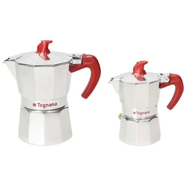 Набор гейзерных кофеварок 1 и 3 чашки красные алюминиевые
