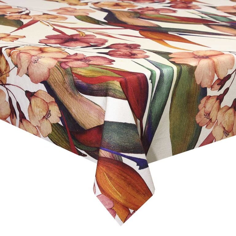 Față de masă Linea Sterlizia cu imprimeu floral tropical pe masă