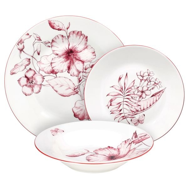 Столовый сервиз Colibri Atollo из фарфора с красным цветочным рисунком